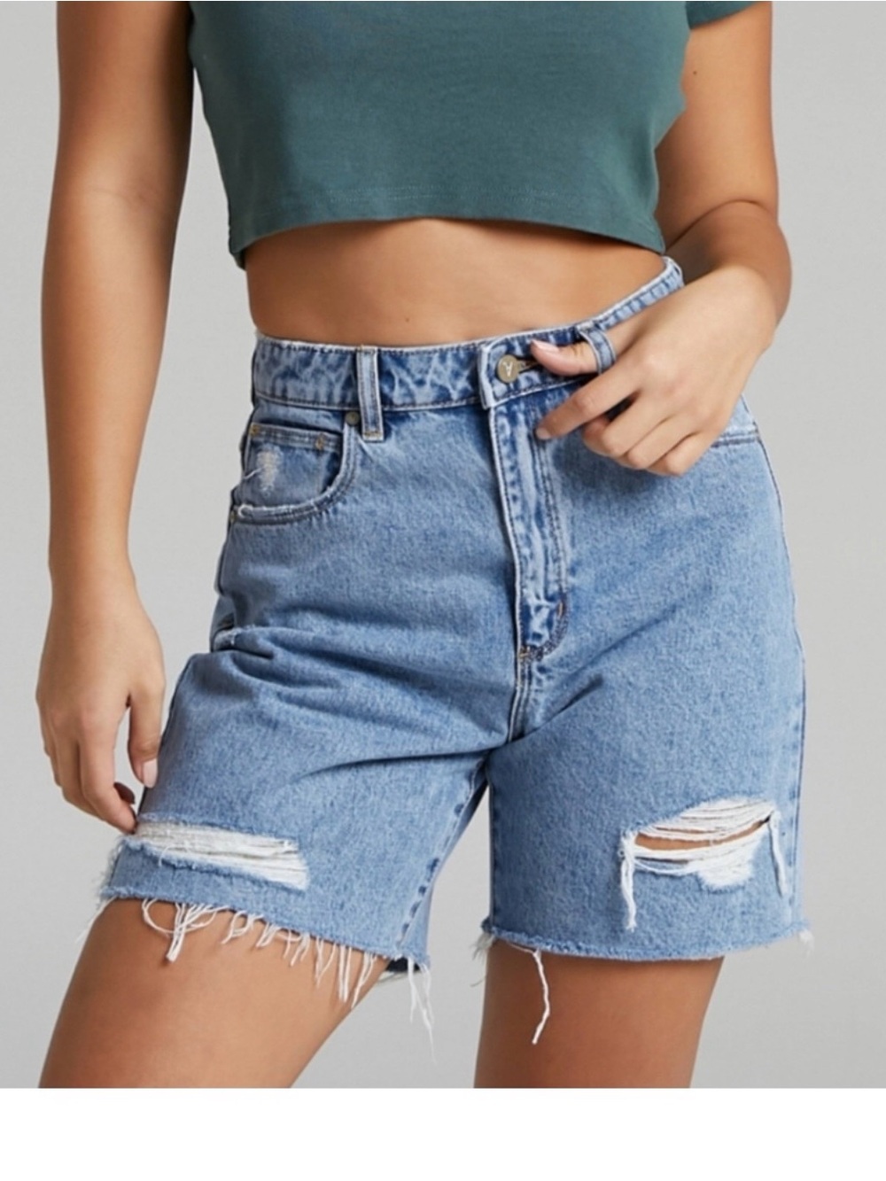 A Brand Jeans Distressed Denim Shorts - Carrie Short